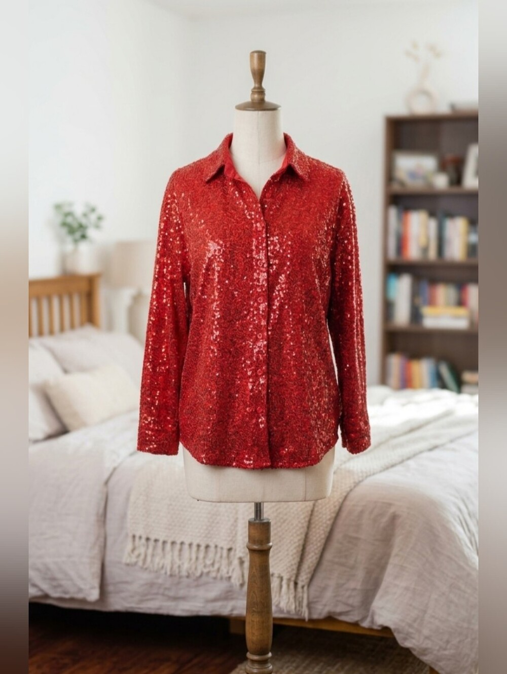 Glam Red Sequin Party Blouse - Shein - Excellent Condition, Size S/M